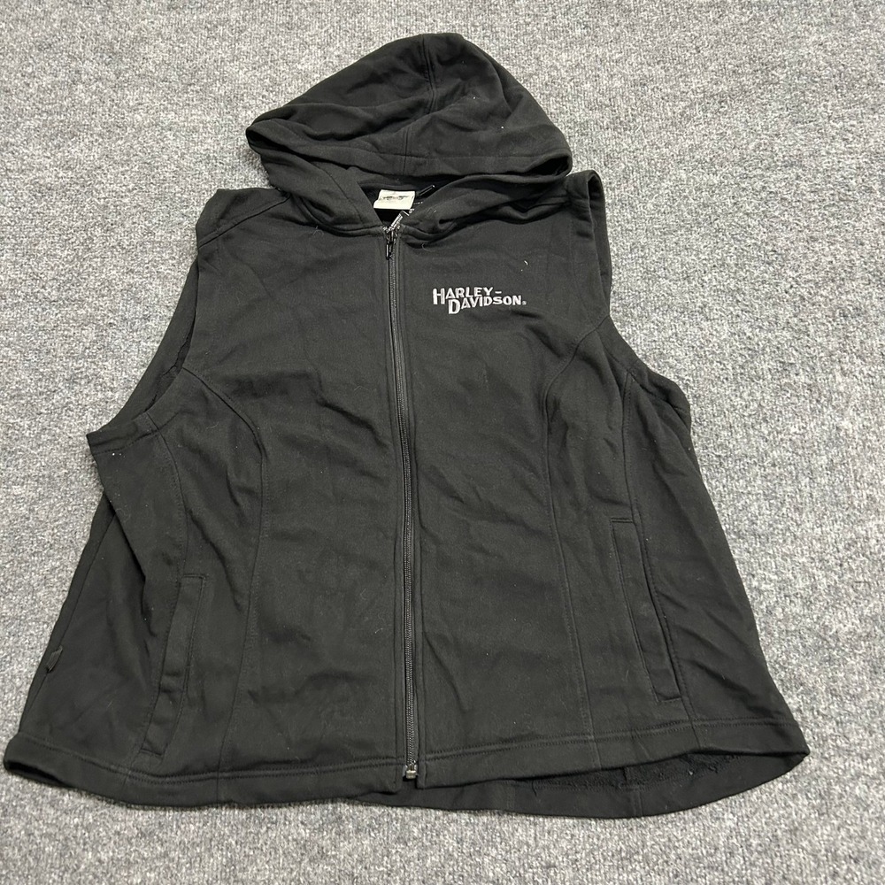 Harley Davidson Hoodie Vest Womens Size L Black Sleeveless Full Zip Casual Biker